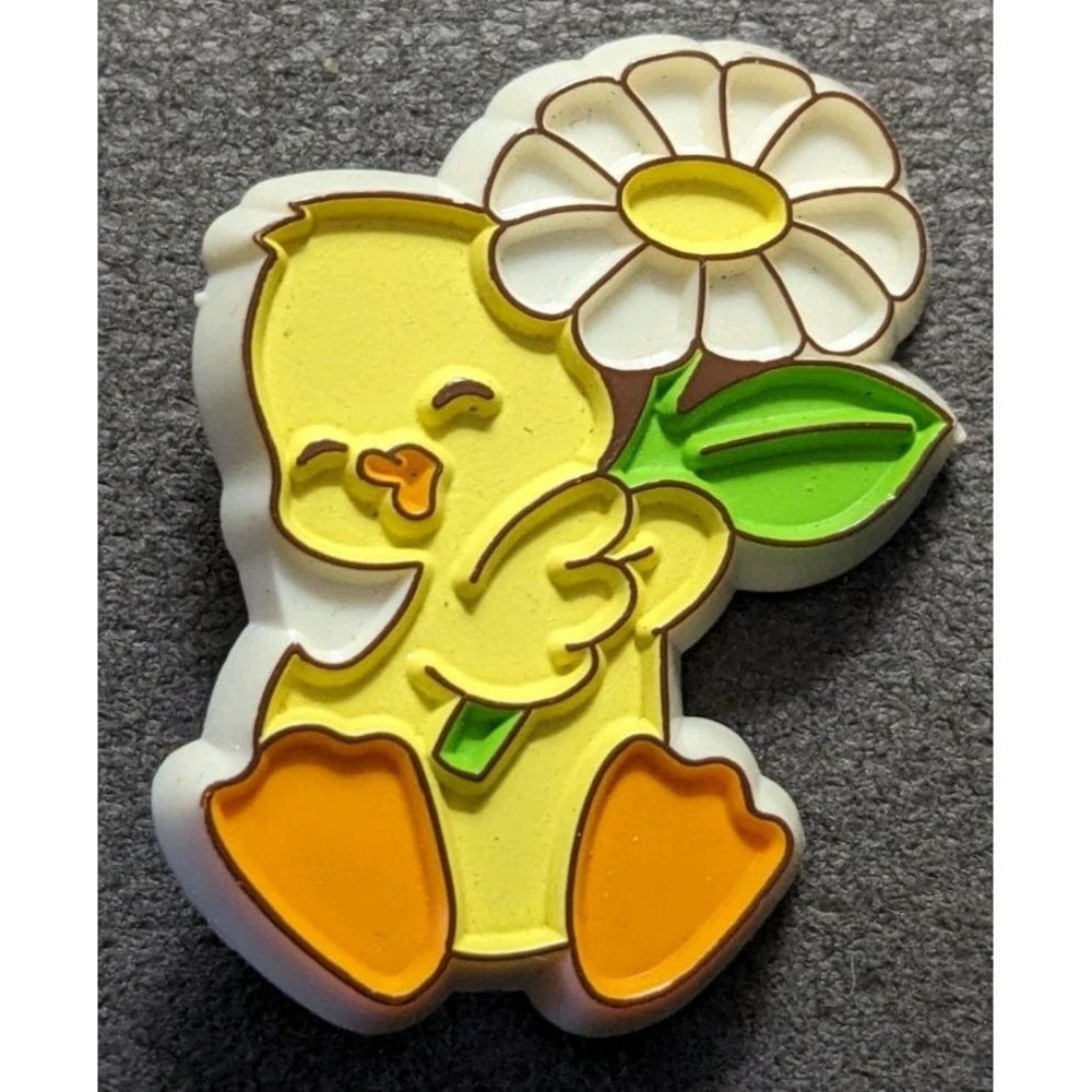 Vintage Hallmark Yellow Duckling Pin Easter Egg 1979 Flower Duck Spring Flat